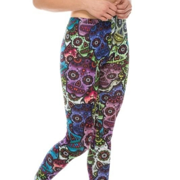 LEGGINGS DEPOT Sugar Skull Print Full length Leggings Size 2-10 NWT - Picture 1 of 5